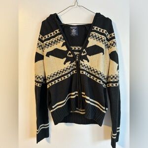 Bluenotes Aztec Bird Knit Cardigan Sweater Cowichan Eagle Thunderbird Size Large